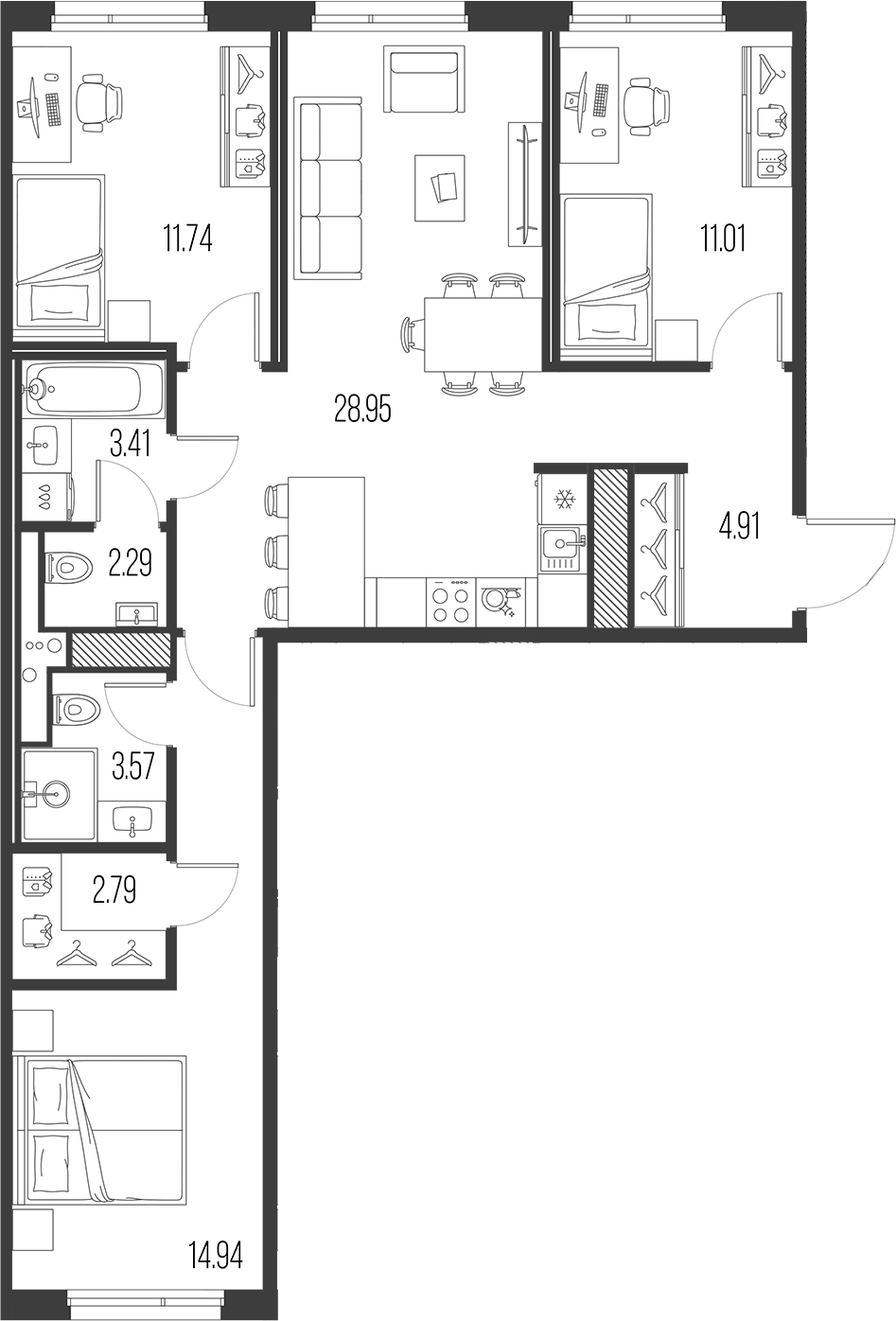 3-комнатная квартира 83.61 м², 8/10 эт., ЖК «LEGENDA Васильевского»
